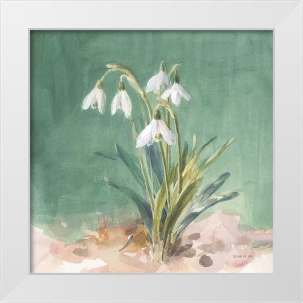 Danhui Nai Soft Dewdrops Green and White Canvas Art with Modern Wood Frame