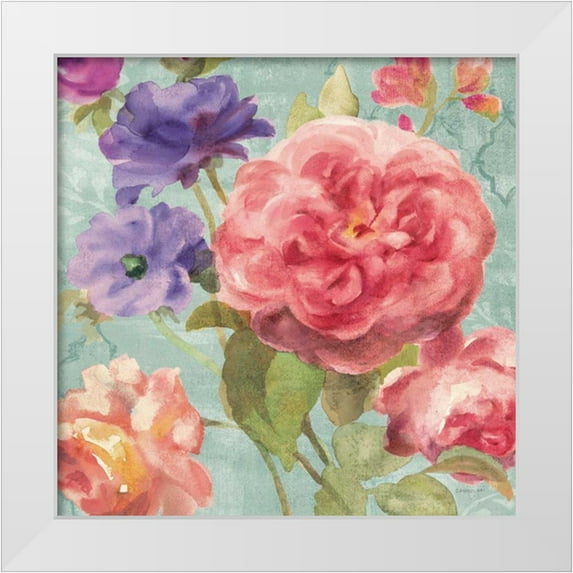 Nai, Danhui 12x12 White Modern Wood Framed Museum Art Print Titled - Watercolor Floral II on Grey