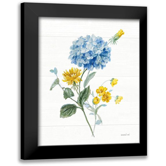 Nai, Danhui 12x14 Black Modern Framed Museum Art Print Titled - Bees and Blooms Flowers III
