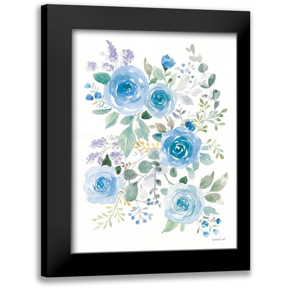 Nai, Danhui 12x14 Black Modern Framed Museum Art Print Titled - Lush Roses II Blue