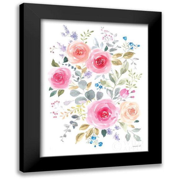 Nai, Danhui 12x14 Black Modern Framed Museum Art Print Titled - Lush Roses I