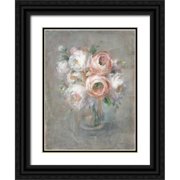 Nai, Danhui 12x14 Black Ornate Wood Framed with Double Matting Museum Art Print Titled - Pale Summer Blooms I
