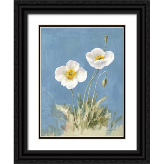 Nai, Danhui 12x14 Black Ornate Wood Framed with Double Matting Museum Art Print Titled - White Poppies I No Butterfly