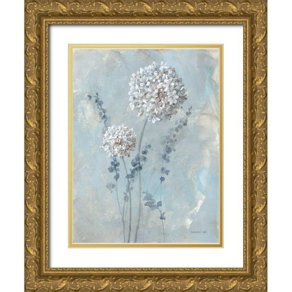 Nai, Danhui 12x14 Gold Ornate Wood Framed with Double Matting Museum Art Print Titled - Airy Blooms I