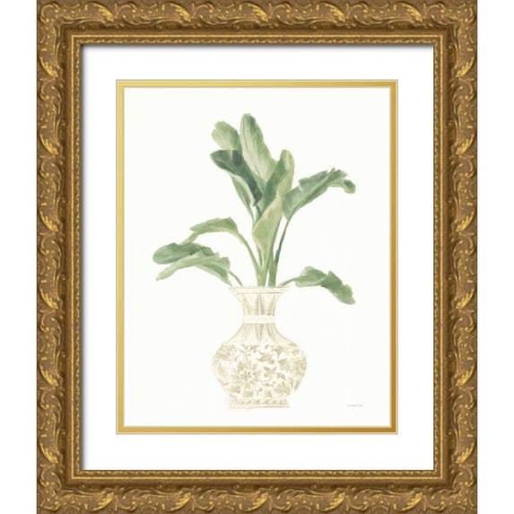 Nai, Danhui 12x14 Gold Ornate Wood Framed with Double Matting Museum Art Print Titled - Palm Chinoiserie I Sage
