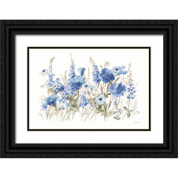 Nai, Danhui 14x11 Black Ornate Wood Framed with Double Matting Museum Art Print Titled - Wildflowers in Bloom I Blue