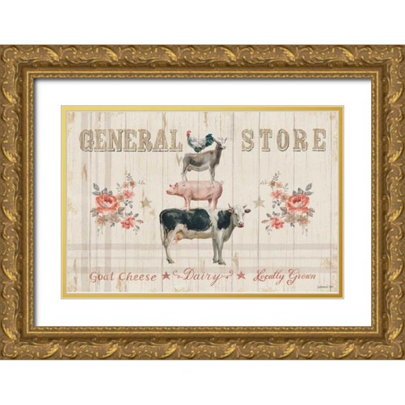 Nai, Danhui 14x11 Gold Ornate Wood Framed with Double Matting Museum Art Print Titled - Farm Patchwork I