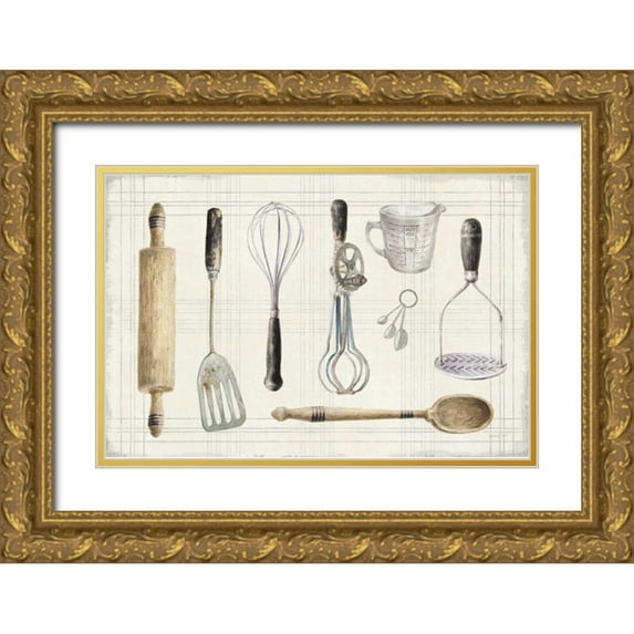 Nai, Danhui 14x11 Gold Ornate Wood Framed with Double Matting Museum Art Print Titled - Floursack Kitchen IX Dark