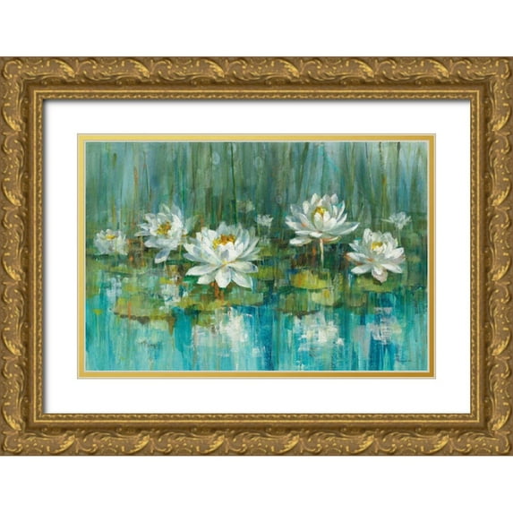 Nai, Danhui 14x11 Gold Ornate Wood Framed with Double Matting Museum Art Print Titled - Water Lily Pond v2 Crop