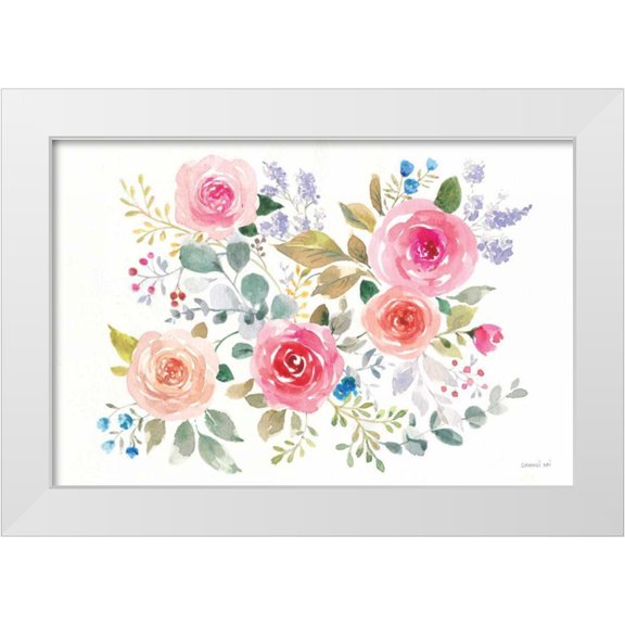 Nai, Danhui 14x11 White Modern Wood Framed Museum Art Print Titled - Lush Roses II Horizontal