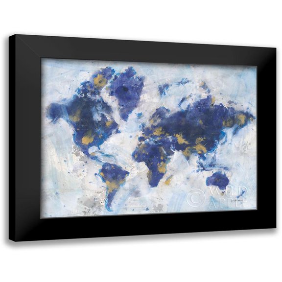 Nai, Danhui 14x12 Black Modern Framed Museum Art Print Titled - Indigo World Map