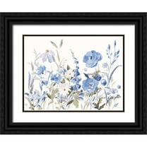 Nai, Danhui 14x12 Black Ornate Wood Framed with Double Matting Museum Art Print Titled - Blue Boho Wildflowers