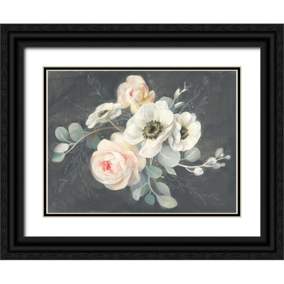 Nai, Danhui 14x12 Black Ornate Wood Framed with Double Matting Museum Art Print Titled - Roses and Anemones