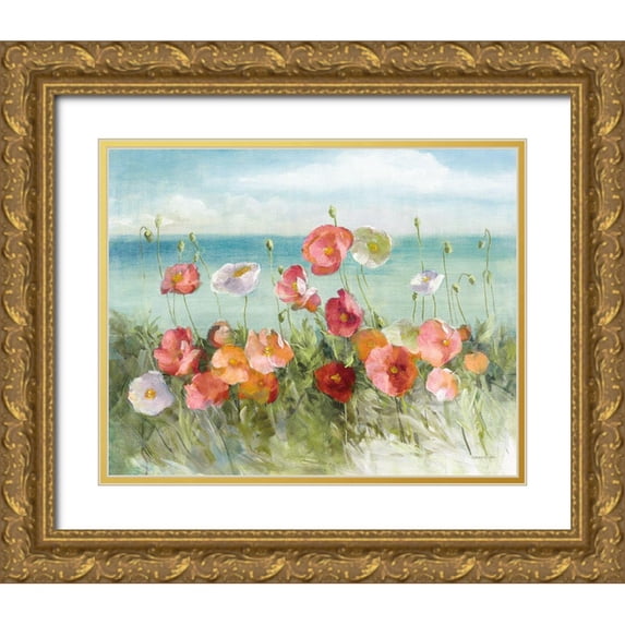Nai, Danhui 14x12 Gold Ornate Wood Framed with Double Matting Museum Art Print Titled - Coastal Poppies Light.