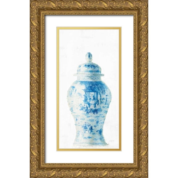 Nai, Danhui 14x24 Gold Ornate Wood Framed with Double Matting Museum Art Print Titled - Ginger Jar II on White Crop