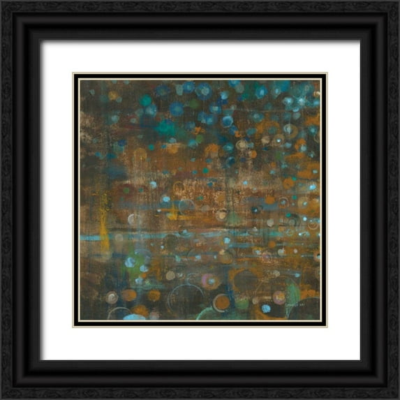 Nai, Danhui 15x15 Black Ornate Wood Framed with Double Matting Museum Art Print Titled - Blue and Bronze Dots IX