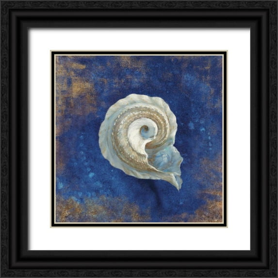 Nai, Danhui 15x15 Black Ornate Wood Framed with Double Matting Museum Art Print Titled - Treasures of the Sea Indigo III
