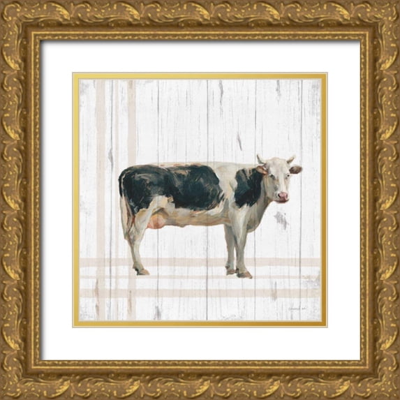 Nai, Danhui 15x15 Gold Ornate Wood Framed with Double Matting Museum Art Print Titled - Farm Patchwork V White Wood