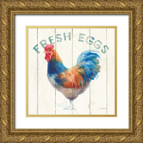 Nai, Danhui 15x15 Gold Ornate Wood Framed with Double Matting Museum Art Print Titled - Fresh Eggs Hen