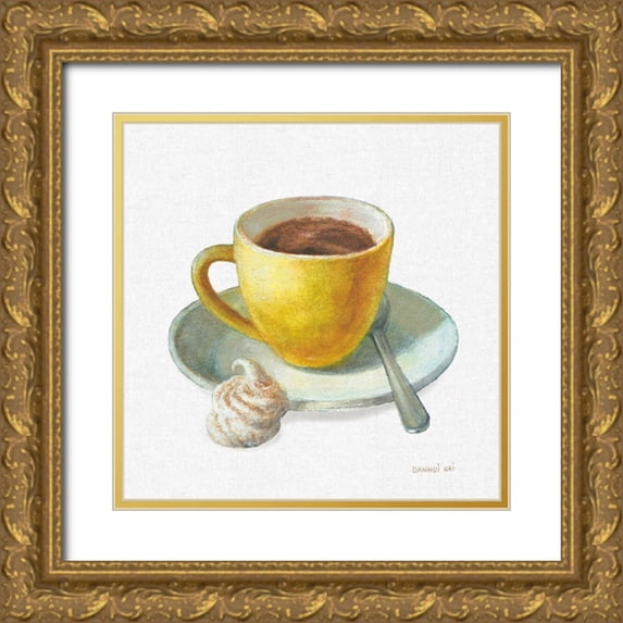 Nai, Danhui 15x15 Gold Ornate Wood Framed with Double Matting Museum Art Print Titled - Wake Me Up Coffee IV Linen