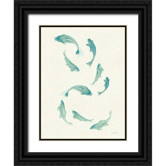 Nai, Danhui 15x18 Black Ornate Wood Framed with Double Matting Museum Art Print Titled - Celadon Koi III