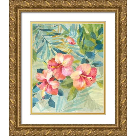 Nai, Danhui 15x18 Gold Ornate Wood Framed with Double Matting Museum Art Print Titled - Hibiscus Garden III
