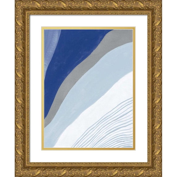 Nai, Danhui 15x18 Gold Ornate Wood Framed with Double Matting Museum Art Print Titled - Retro Abstract IV Blue