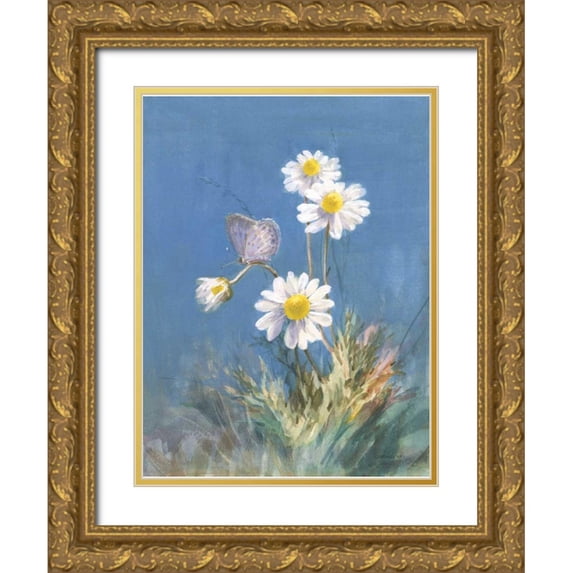 Nai, Danhui 15x18 Gold Ornate Wood Framed with Double Matting Museum Art Print Titled - White Daisies
