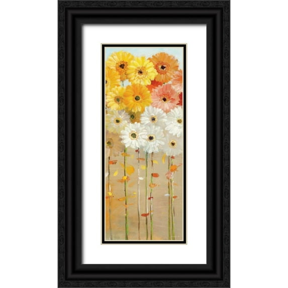 Nai, Danhui 15x32 Black Ornate Wood Framed with Double Matting Museum Art Print Titled - Daisies Fall I