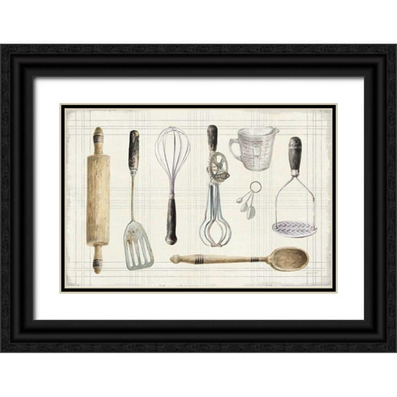 Nai, Danhui 18x13 Black Ornate Wood Framed with Double Matting Museum Art Print Titled - Floursack Kitchen IX Dark