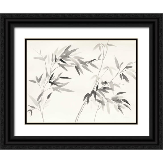 Nai, Danhui 18x15 Black Ornate Wood Framed with Double Matting Museum Art Print Titled - Bamboo Leaves I