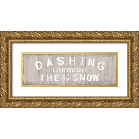 Nai, Danhui 18x9 Gold Ornate Wood Framed with Double Matting Museum Art Print Titled - Woodland Holidays Sign I Warm Gray v2