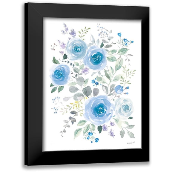 Nai, Danhui 19x24 Black Modern Framed Museum Art Print Titled - Lush Roses I Blue