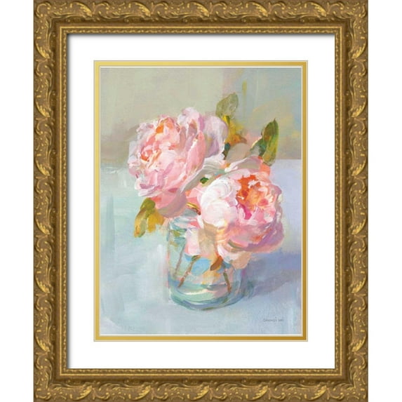 Nai, Danhui 19x24 Gold Ornate Wood Framed with Double Matting Museum Art Print Titled - Sweet Roses II