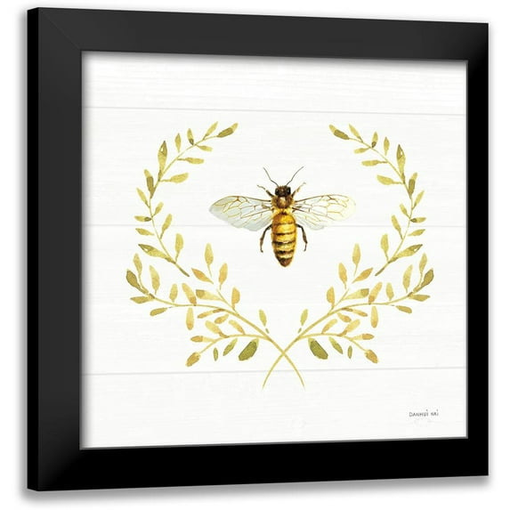 Nai, Danhui 20x20 Black Modern Framed Museum Art Print Titled - Bees and Blooms Bee Laurel