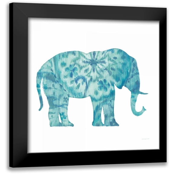 Nai, Danhui 20x20 Black Modern Framed Museum Art Print Titled - Boho Teal Elephant I
