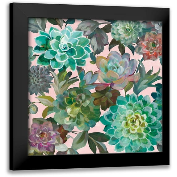 Nai, Danhui 20x20 Black Modern Framed Museum Art Print Titled - Floral Succulents v2 Crop on Pink