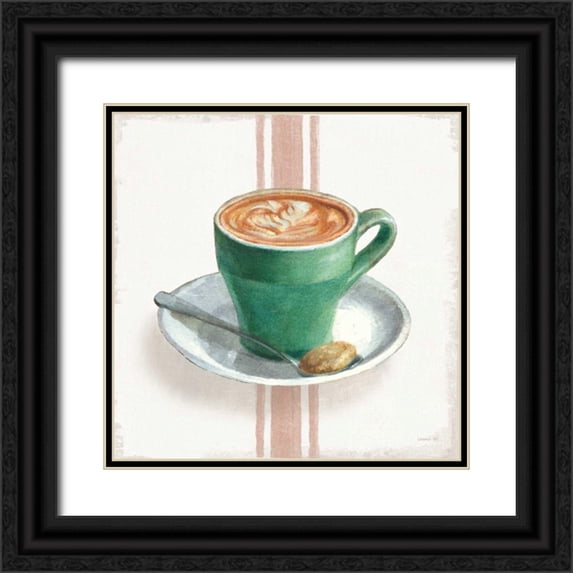 Nai, Danhui 20x20 Black Ornate Wood Framed with Double Matting Museum Art Print Titled - Wake Me Up Coffee II with Stripes