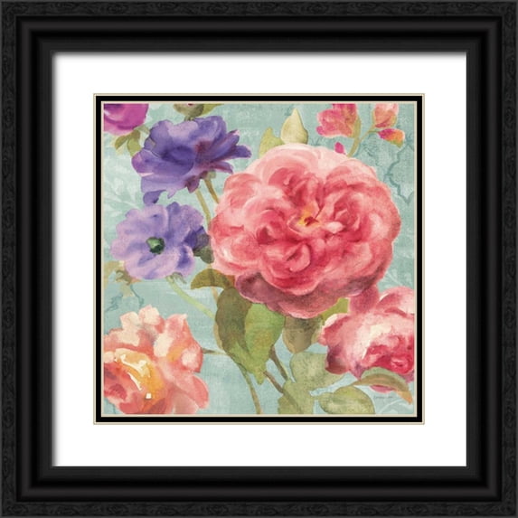 Nai, Danhui 20x20 Black Ornate Wood Framed with Double Matting Museum Art Print Titled - Watercolor Floral II on Grey