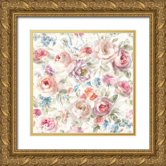Nai, Danhui 20x20 Gold Ornate Wood Framed with Double Matting Museum Art Print Titled - Cottage Garden Pattern I