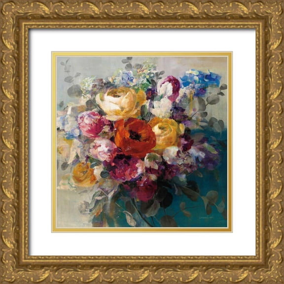 Nai, Danhui 20x20 Gold Ornate Wood Framed with Double Matting Museum Art Print Titled - Fall Bouquet Orange Rose