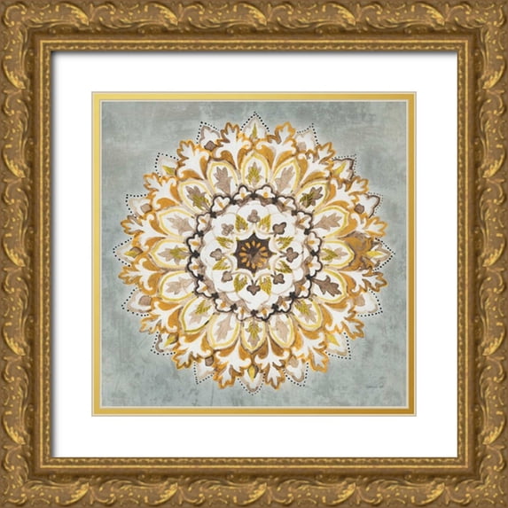 Nai, Danhui 20x20 Gold Ornate Wood Framed with Double Matting Museum Art Print Titled - Mandala Delight II Yellow Grey