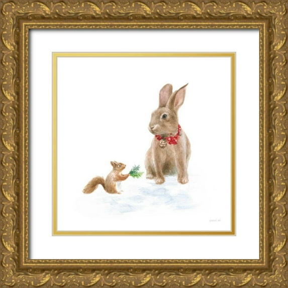 Nai, Danhui 20x20 Gold Ornate Wood Framed with Double Matting Museum Art Print Titled - Woodland Celebration IV on White