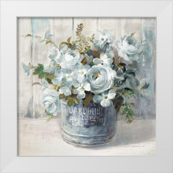 Nai, Danhui 20x20 White Modern Wood Framed Museum Art Print Titled - Garden Blooms I Blue Crop
