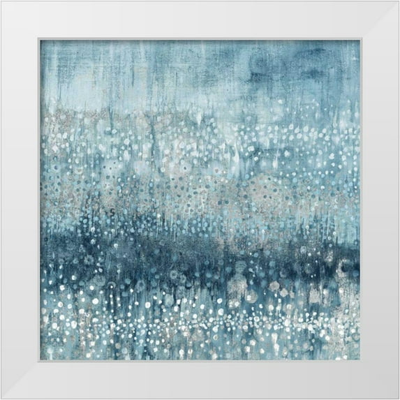 Nai, Danhui 20x20 White Modern Wood Framed Museum Art Print Titled - Rain Abstract IV Blue Silver