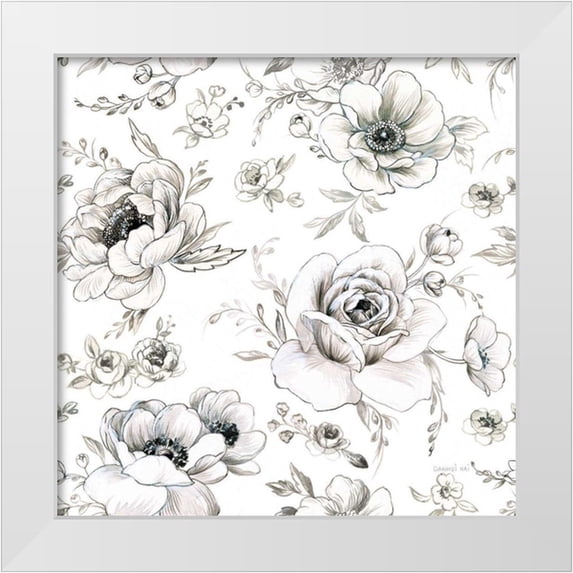 Nai, Danhui 20x20 White Modern Wood Framed Museum Art Print Titled - Sketchbook Garden Pattern VA on White