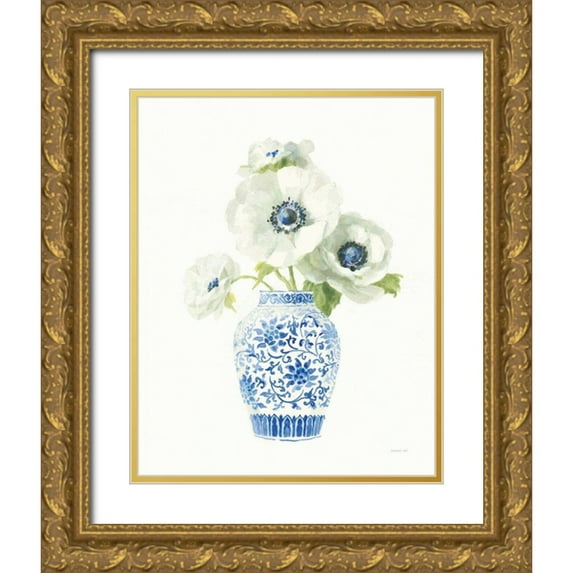 Nai, Danhui 20x24 Gold Ornate Wood Framed with Double Matting Museum Art Print Titled - Floral Chinoiserie White II