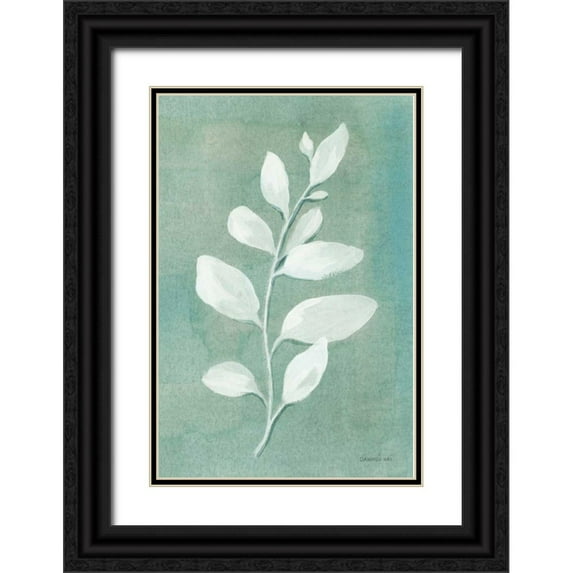 Nai, Danhui 23x32 Black Ornate Wood Framed with Double Matting Museum Art Print Titled - Sage Leaves I