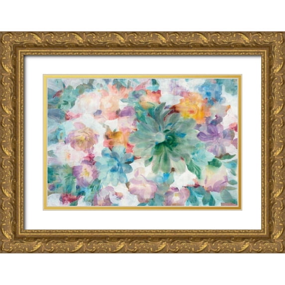 Nai, Danhui 24x17 Gold Ornate Wood Framed with Double Matting Museum Art Print Titled - Succulent Florals Crop
