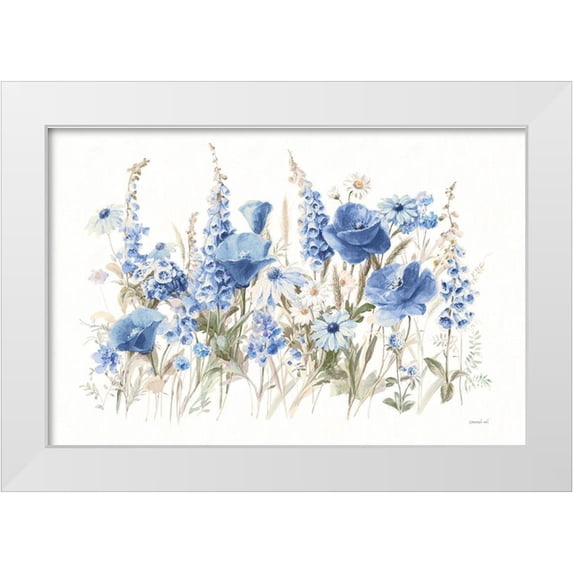 Nai, Danhui 24x17 White Modern Wood Framed Museum Art Print Titled - Wildflowers in Bloom I Blue